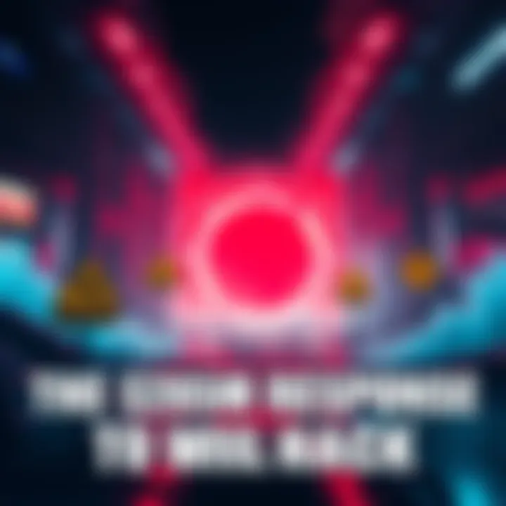 A graphic showing the aftermath of a $285 million crypto hack with visual elements representing blockchain security failures and caution signs.