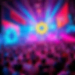 Visualization of Circuit DAO's launch event showing a vibrant community celebrating the removal of the TVL cap with banners and digital graphics.