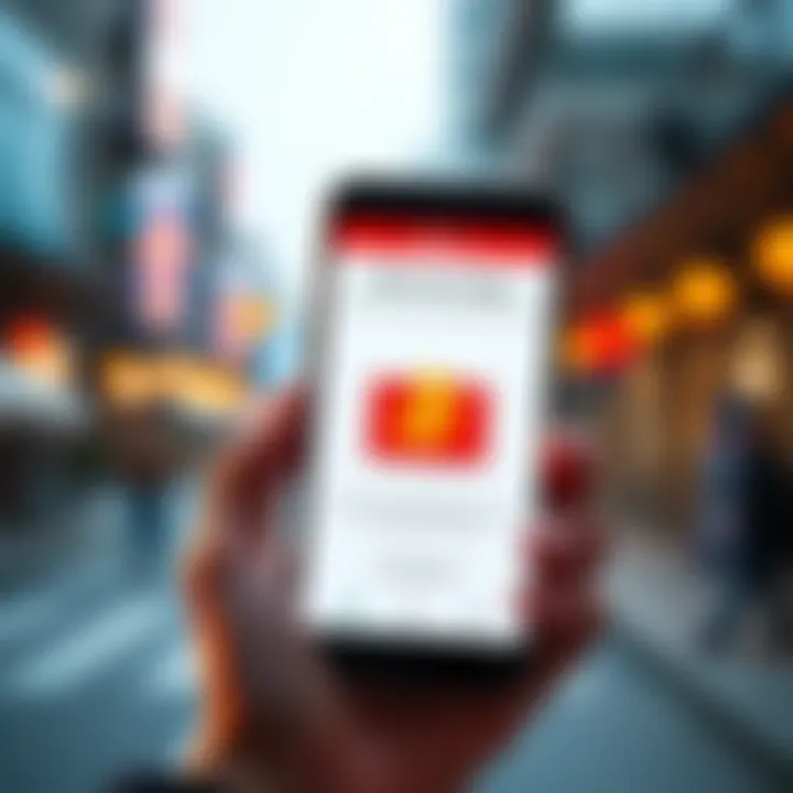 A person holding a smartphone displaying a Red Packet image, ready to upload for crypto rewards.