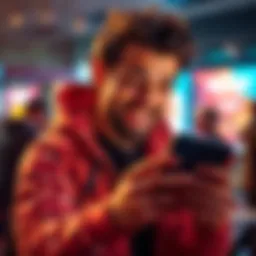 A person happily claiming premium rewards on a digital device after completing some challenges