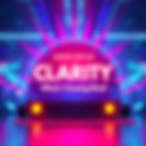 Graphic showing an announcement about the latest CLARITY updates, featuring an eye-catching design with vibrant colors and highlighted text.