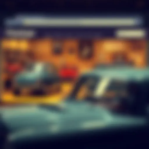 Classic Car Listing on a Vintage Website A nostalgic webpage displaying classic cars for sale, reminiscent of early online marketplaces