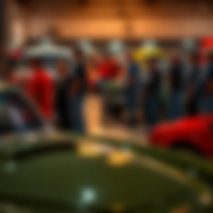 A group of car enthusiasts discussing classic cars at a Nashville meet-up