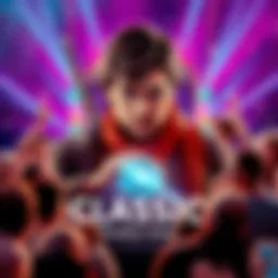 Classic Movie Poster A vibrant movie poster featuring a famous character from an eight-year-old classic film, surrounded by fans admiring it.