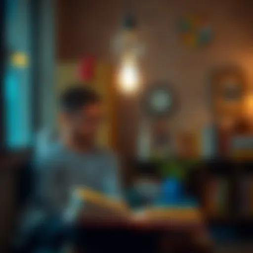 A person reading a book with a light bulb above their head, symbolizing understanding and clarity.