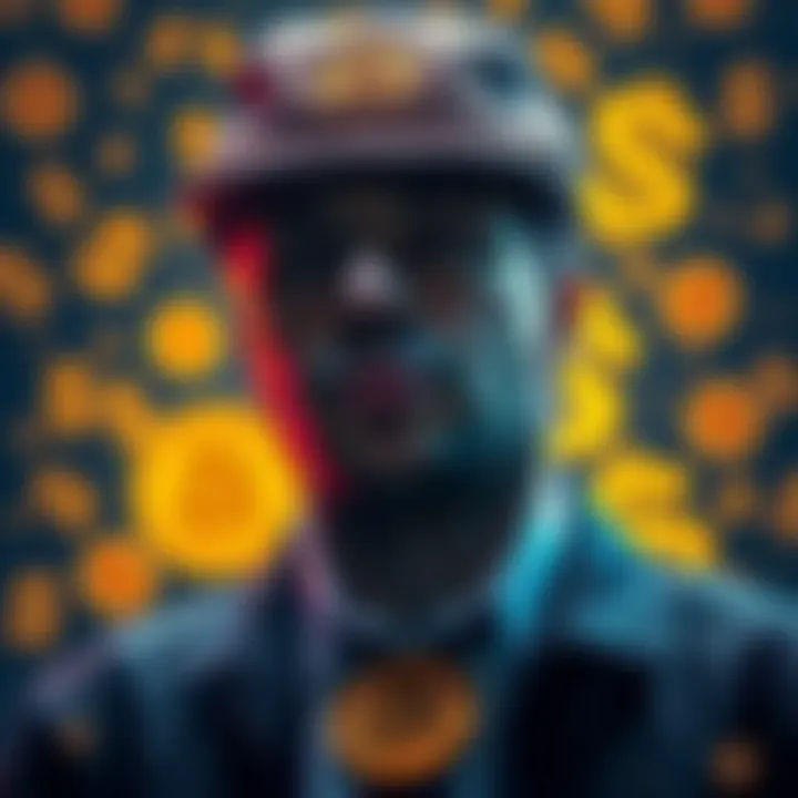 Clifton Collins, an Irish drug dealer, with a backdrop of Bitcoin symbols and dollar signs, representing the $400 million stash.