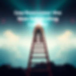 Person climbing a challenge ladder A person is climbing a tall ladder, looking determined and focused, symbolizing overcoming challenges.