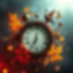 A clock surrounded by symbols of changing seasons, representing the passage of time and transformation in 2026.