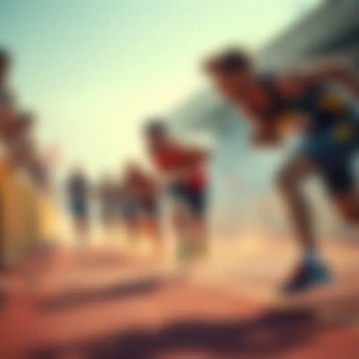 A group of determined runners pushing through obstacles, symbolizing resilience and competition