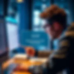 A digital notification showing a closed account message from Curve, with a frustrated customer in the background looking at the screen.