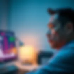 A family man looks concerned after his bank account was closed unexpectedly, with a computer showing a crypto exchange in the background.