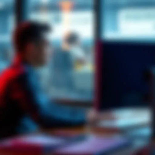 A person sitting at a desk, looking at a computer screen, with a worried expression while trying to delete an online account.