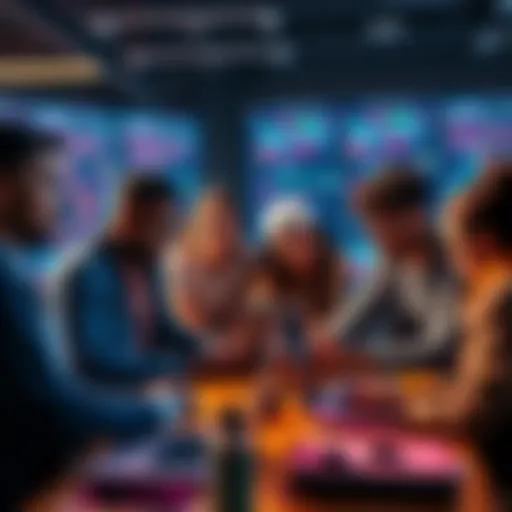 A diverse group of people collaborating in a tech environment, working on cloud and DevOps projects with laptops and coding tools.