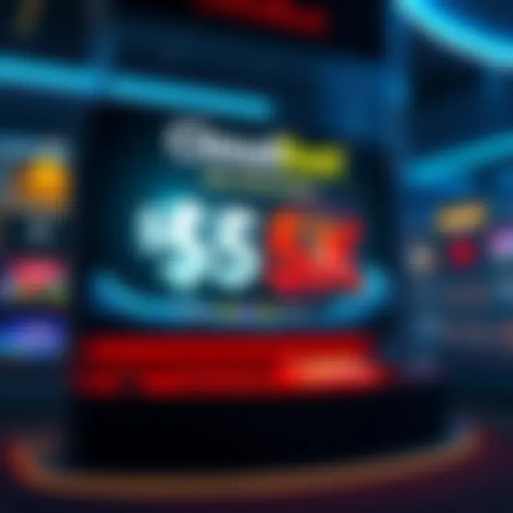 A digital display showcasing Cloudbet's $5K welcome bonus with vibrant graphics and enticing offers