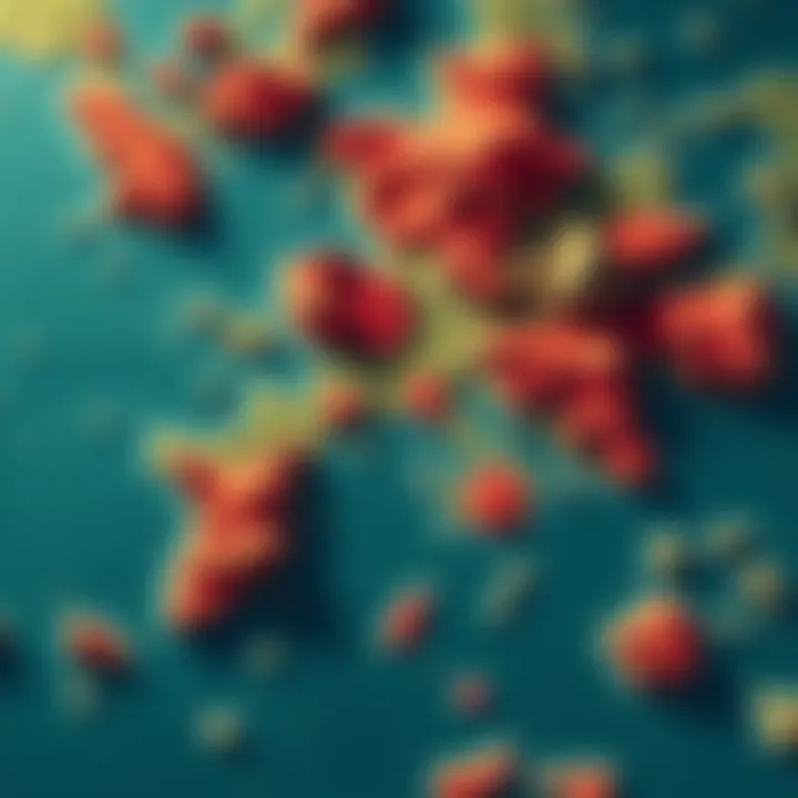 A visual representation showing clusters of rare and epic land parcels on a game map, highlighting their distribution patterns.