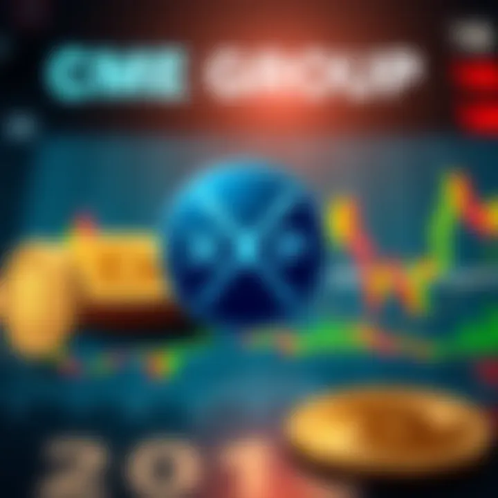 CME Group logo with an overlay of XRP coins and a trading graph representing futures market.