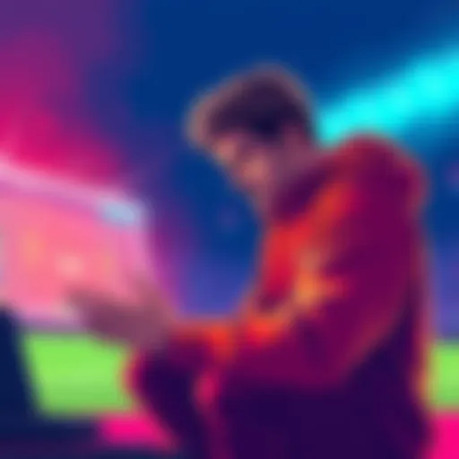 Illustration showing a soccer coach analyzing player stats and making lineup decisions with a digital interface.