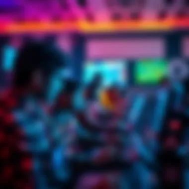 Students participating in a hackathon event, working together on laptops with coding elements visible