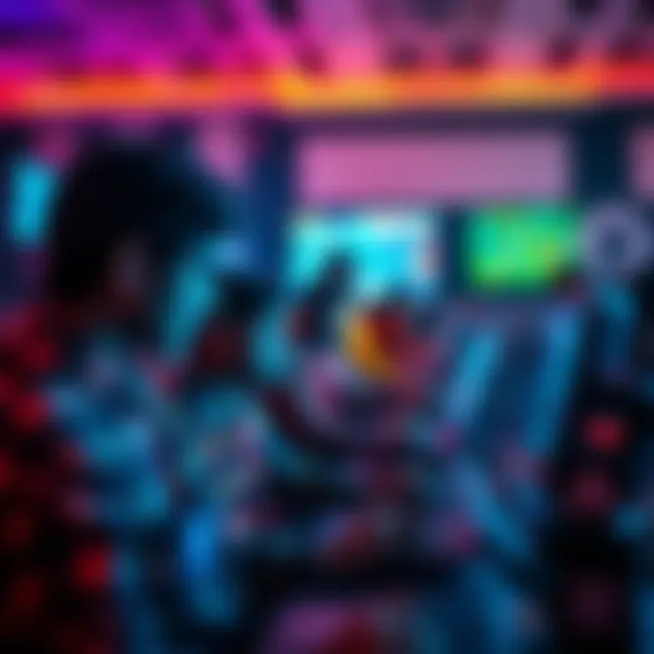 Students participating in a hackathon event, working together on laptops with coding elements visible