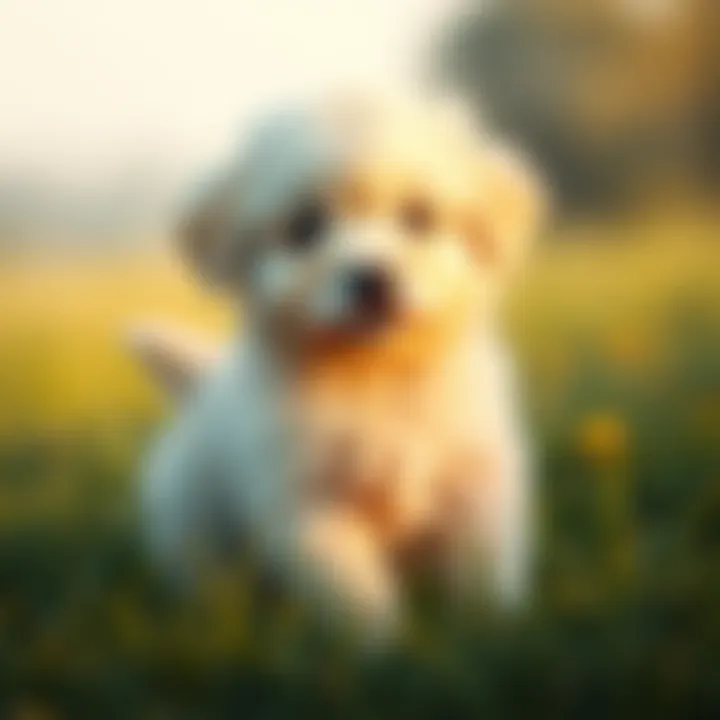 A fluffy puppy named Cody with playful eyes and soft fur, sitting on a grassy field.