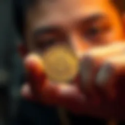 A person holding a newly discovered coin in Thailand, showcasing its detailed design and surface.