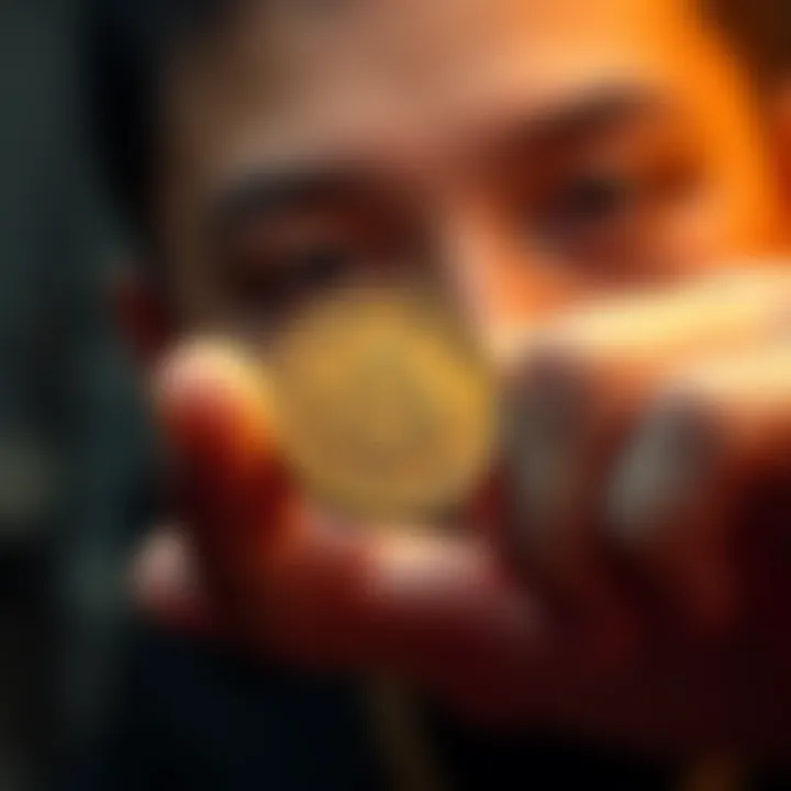 A person holding a newly discovered coin in Thailand, showcasing its detailed design and surface.