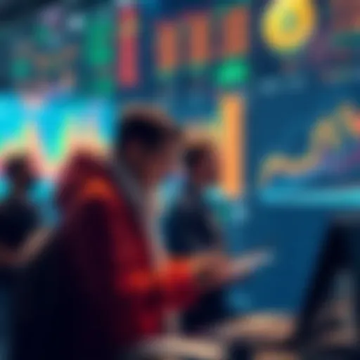 People analyzing cryptocurrency charts and graphs showing a surge in coin purchases