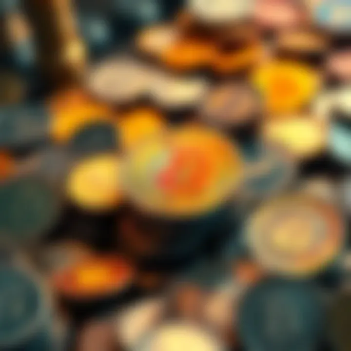 A vibrant display of rare coins being exchanged among enthusiasts, symbolizing the growing trend of sharing in the coin community.