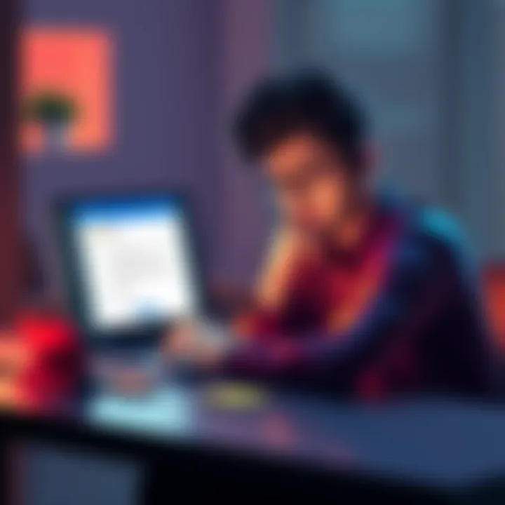 A person sitting at a desk checking their email, looking frustrated with a laptop open showing a Coinbase support email, alongside a phone for verification issues.