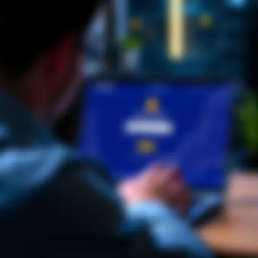 A person looking at a laptop screen displaying the Coinbase Wallet interface with a KYC verification prompt
