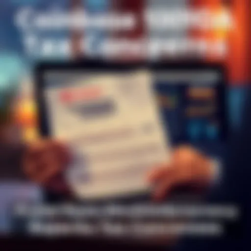 Coinbase 1099DA Tax Concerns A person looking at a Coinbase 1099DA tax form while comparing it with tax software figures on a laptop.