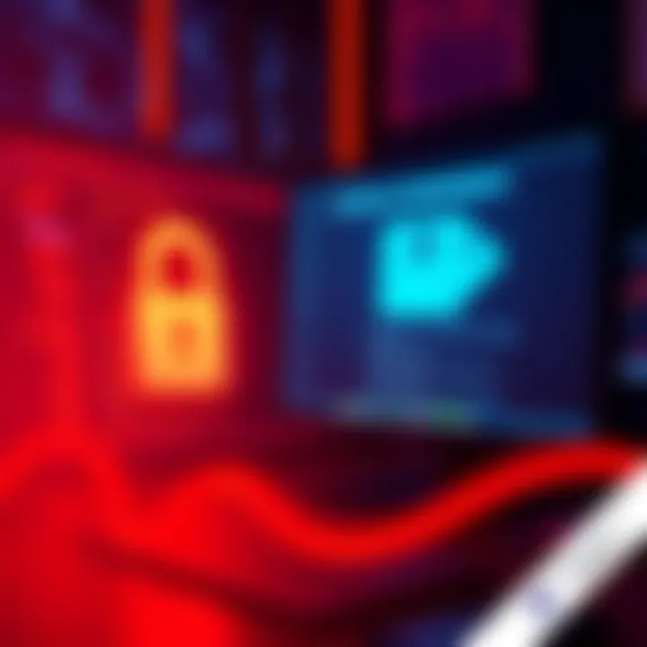 A graphic showing a warning about unauthorized transfers from Coinbase accounts after a data breach, featuring a lock symbol and a computer screen displaying suspicious emails.