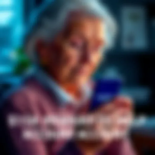 An elderly woman holding a phone looking concerned about a locked Coinbase account