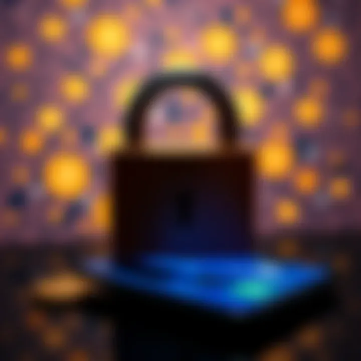 A padlock symbolizing security with a background of digital currency icons and a phone showing two-factor authentication.