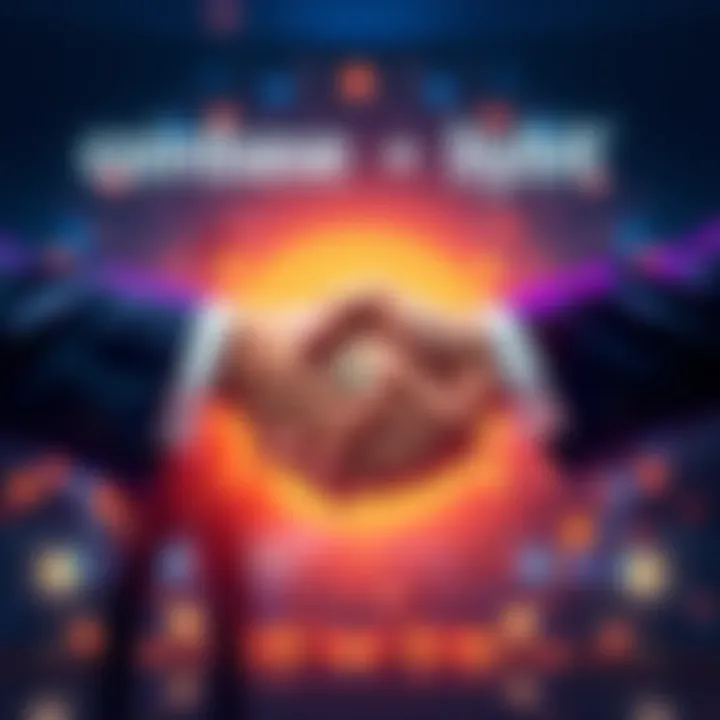 A handshake between representatives of Coinbase and Bybit symbolizing their potential investment partnership