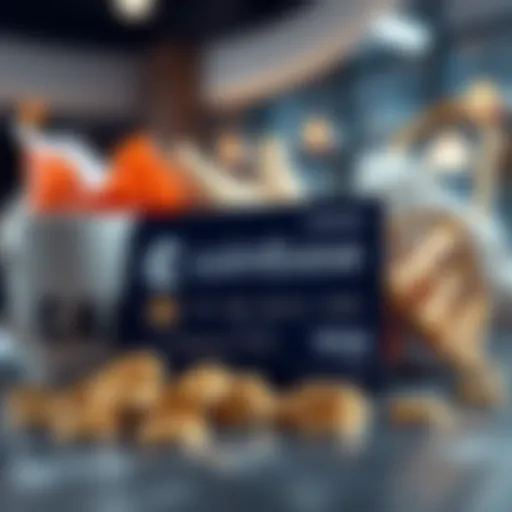 A Coinbase Card on a table next to shopping items like a coffee cup and groceries, illustrating the concept of crypto purchases being taxable.