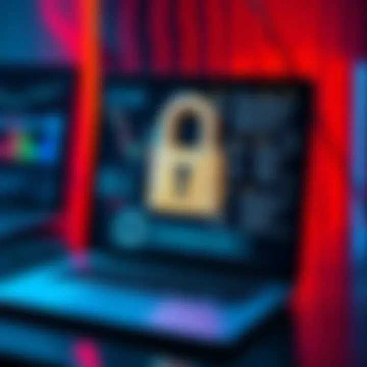 Graphic showing a warning sign with a lock and laptop, representing a data breach. Phishing attempts are highlighted.