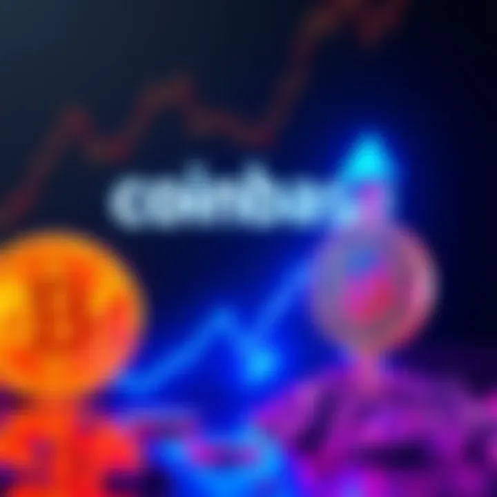A visual representation showing Coinbase's logo alongside a downward arrow and a rising Bitcoin symbol, indicating loss in revenue despite Bitcoin's price increase.