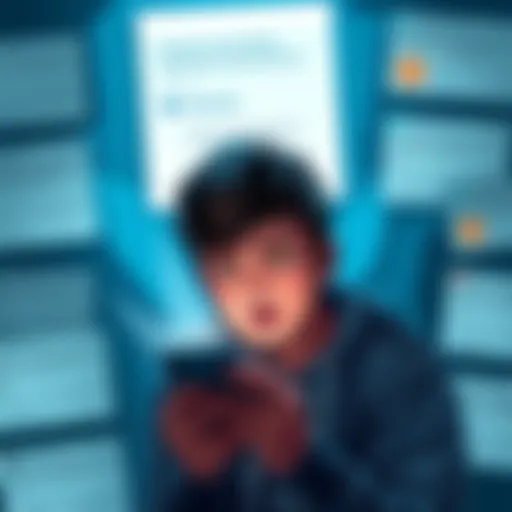 A digital notice indicating a planned maintenance period for Coinbase, with a worried person looking at their phone in confusion, surrounded by forum posts questioning the update.