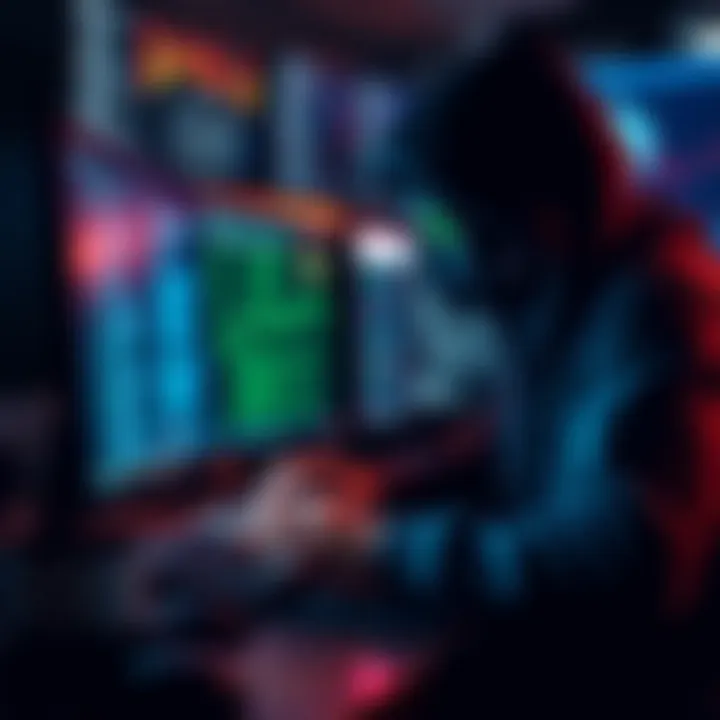 A hacker accessing sensitive Coinbase user data on a computer, highlighting the serious security breach and personal information risk.