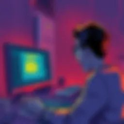 Illustration showing a shocked person looking at a computer screen with a warning sign about a security breach, representing the Coinbase hack