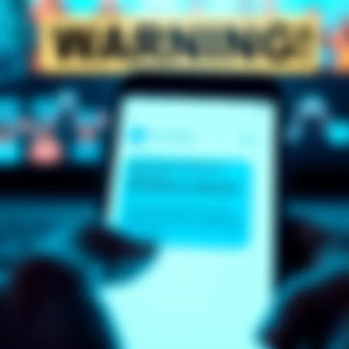 A warning graphic depicting a smartphone displaying a suspicious text message about CoinBase withdrawals.