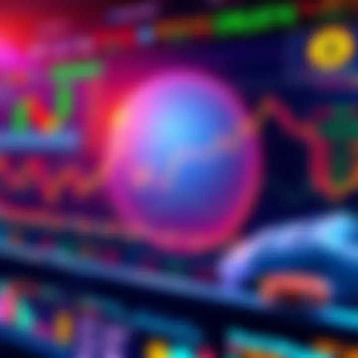 A graphic showing Coinbase's new stock trading and prediction market features with charts and financial symbols.