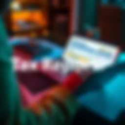 A person reviewing tax documents with a laptop, focusing on Coinbase and Koinly reports, surrounded by calculators and tax forms