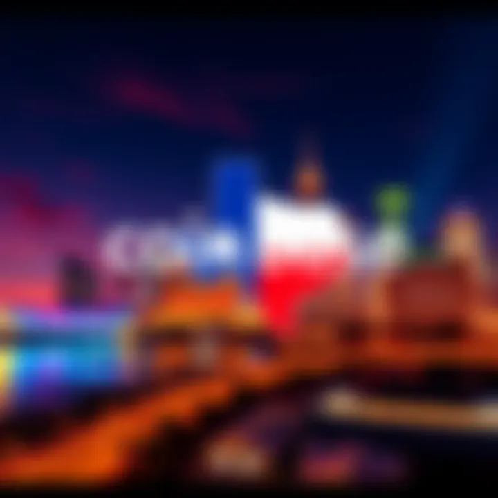 Coinbase logo with Texas skyline in the background symbolizing the company's headquarters relocation from Delaware to Texas