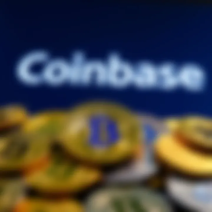 A collection of bitcoin coins with the Coinbase logo in the background, symbolizing the beginner's journey in cryptocurrency.