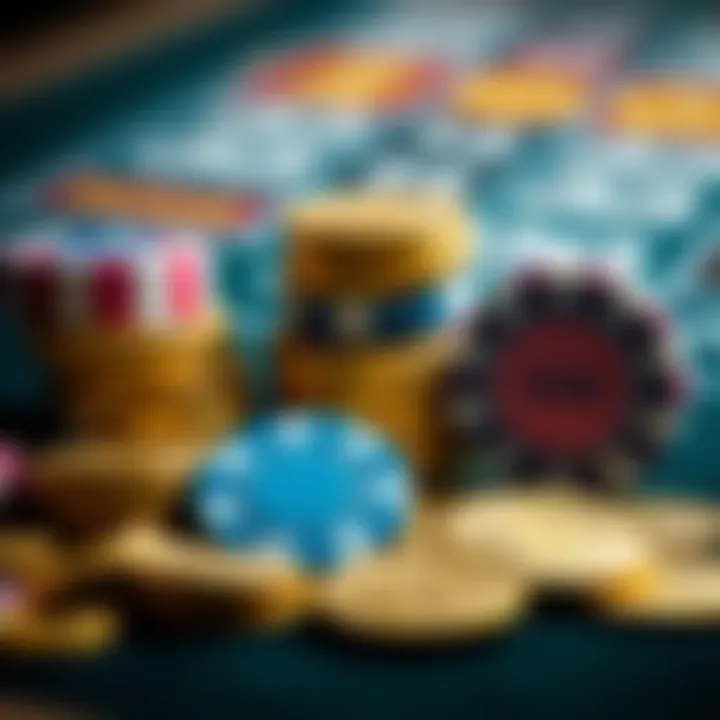 A collection of coins next to casino betting chips representing the risk of coin investing compared to gambling