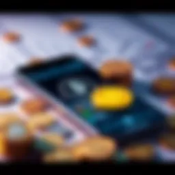 A smartphone displaying Pi Coin's interface alongside physical coins, representing digital currency sales