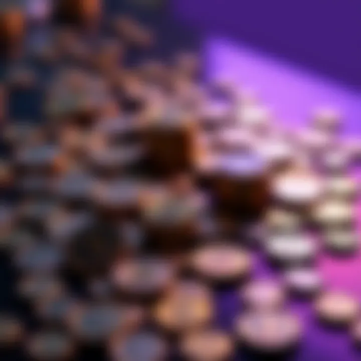 A close-up of coins scattered on a table representing small rewards