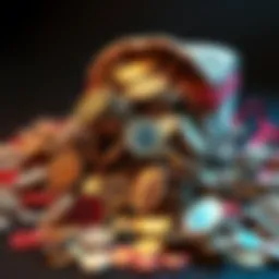 Coins Overflowing from a Bag A bag overflowing with various cryptocurrency coins, symbolizing a massive purchase in the market.